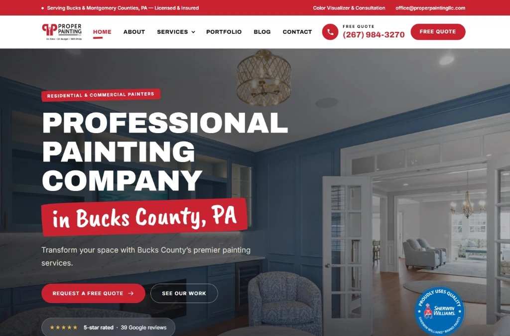 Proper Painting, the website SEO Locale designed and built