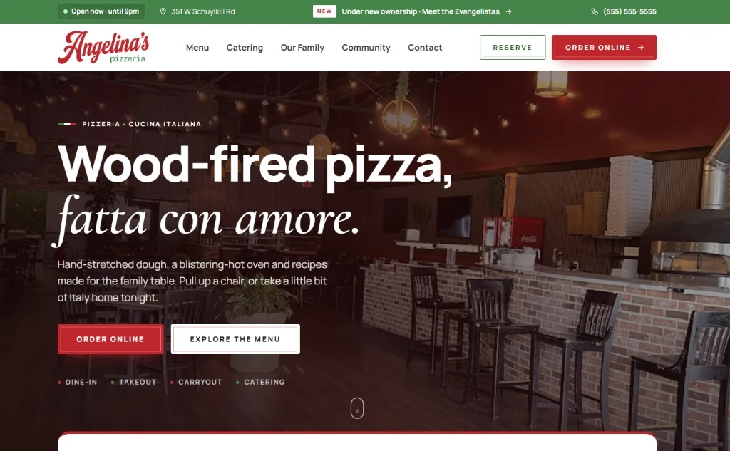 Angelina’s Pizzeria, the website SEO Locale designed and built