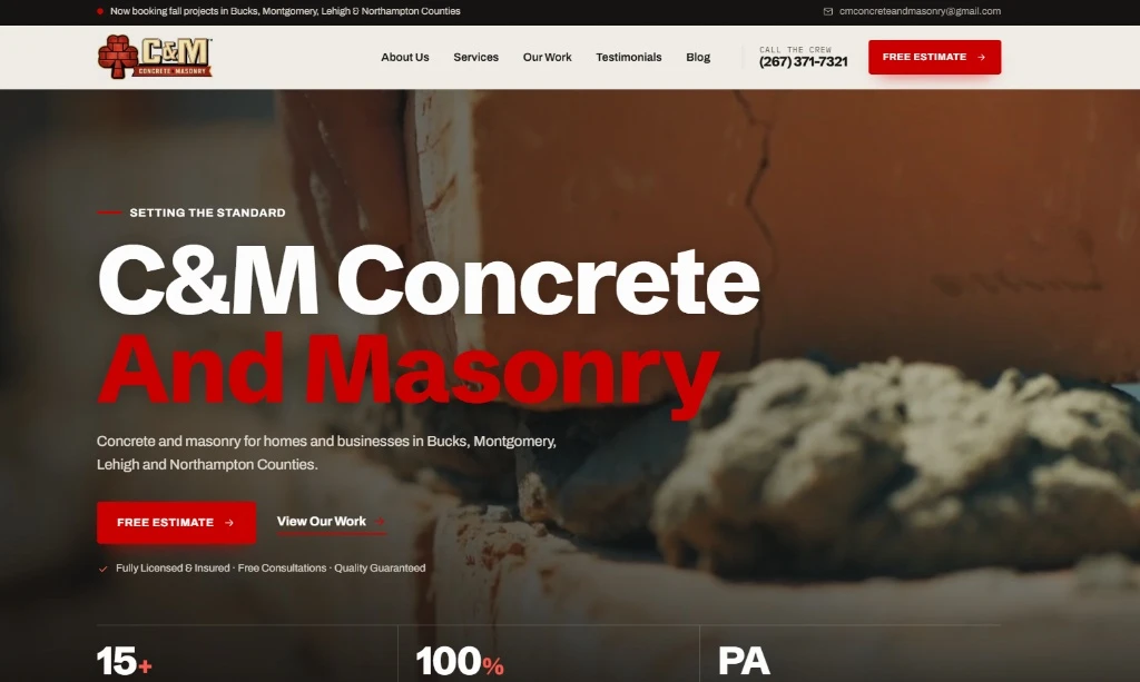 C&M Concrete & Masonry, the website SEO Locale designed and built
