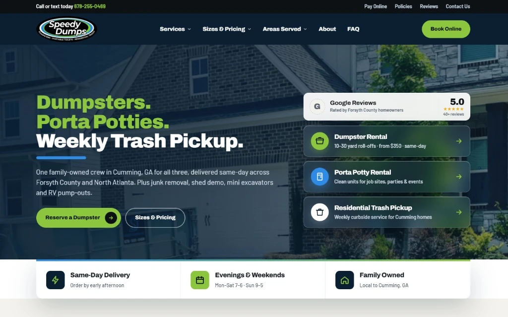 Speedy Dumps, the website SEO Locale designed and built