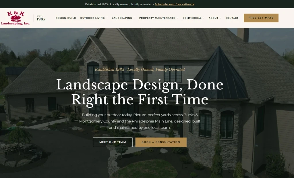 K&K Landscaping, the website SEO Locale designed and built