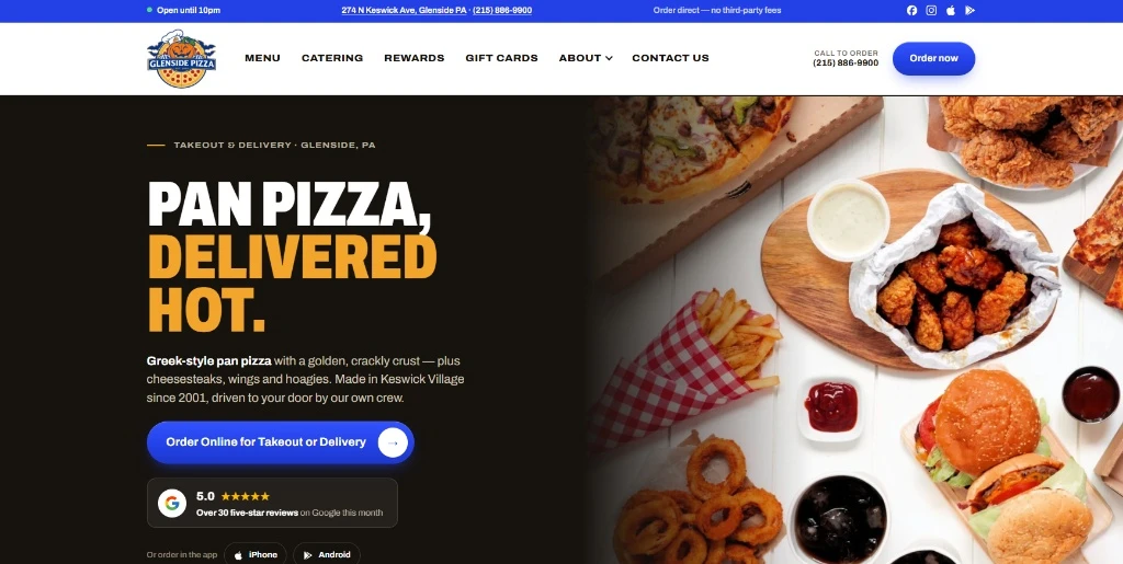Glenside Pizza, the website SEO Locale designed and built